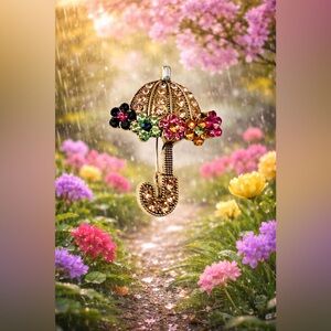 French-Style Gold-Toned Umbrella Brooch